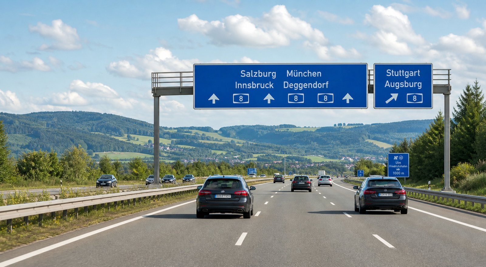 European motorway or car dealer lot scene