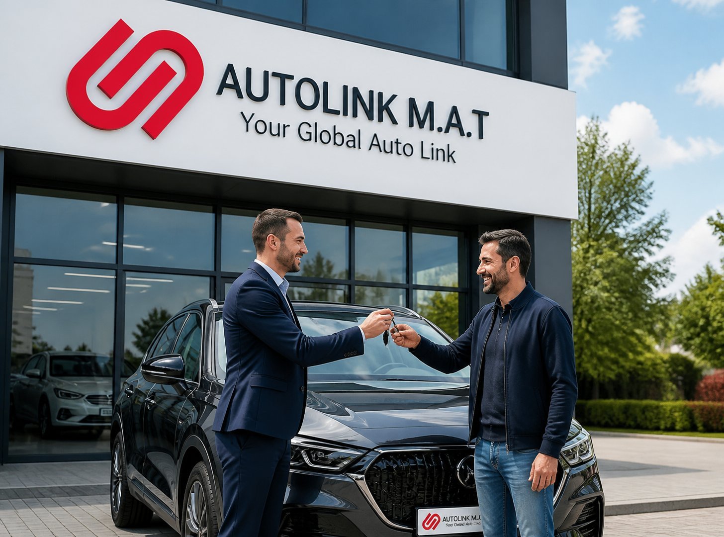 Car handover at a European dealership during EU import process