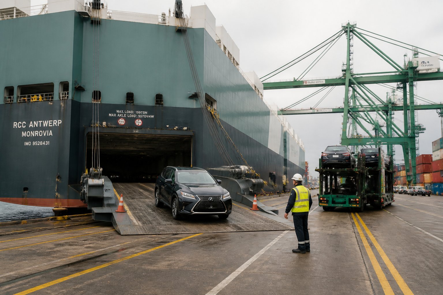 Car arriving at Antwerp port during a non-EU import process