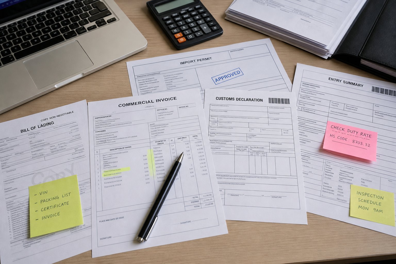 Import documents and customs paperwork