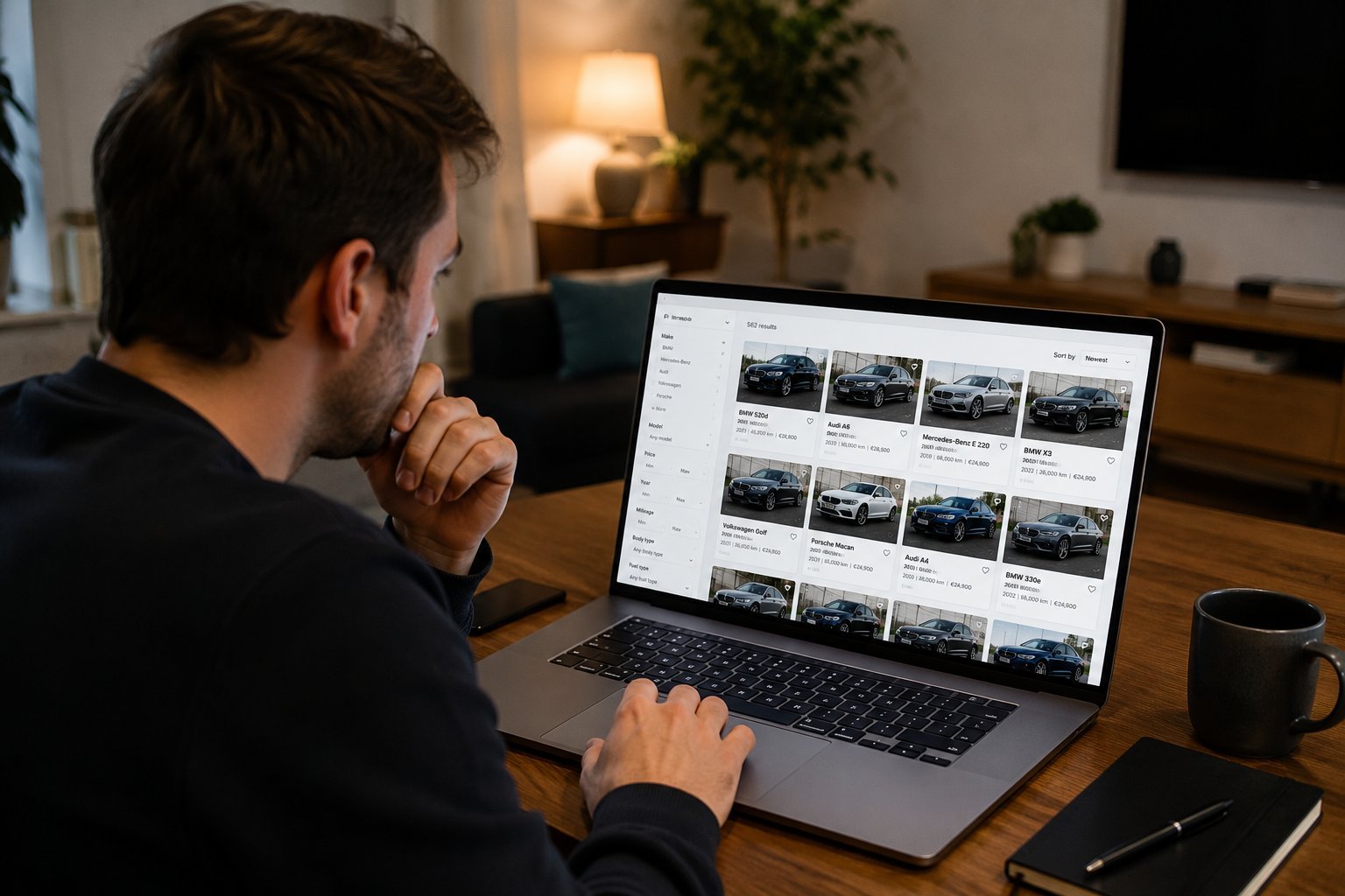 Car buyer comparing many listings during the vehicle search process